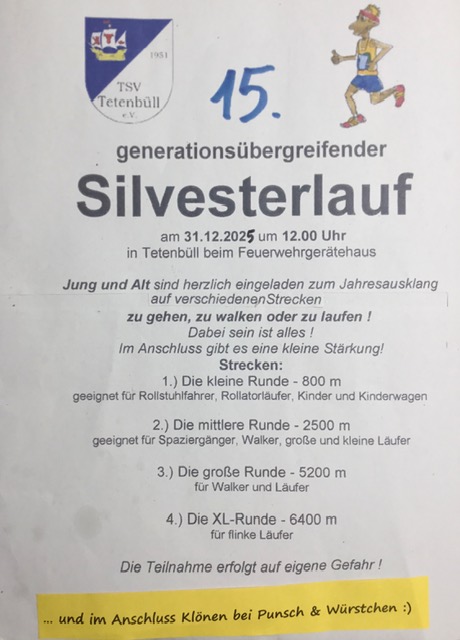 Silvesterlauf für alle um 12:00 Uhr am Feuerwehrhaus Tetenbüll